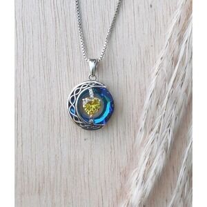 Redbee Necklace Silver Moon Blue Yellow Heart New